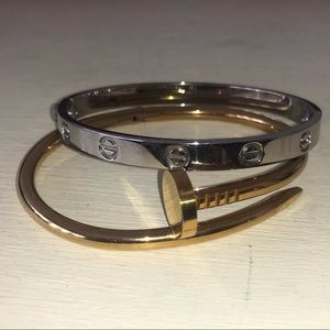 2 bracelets screw rivet + nail steel gold plated